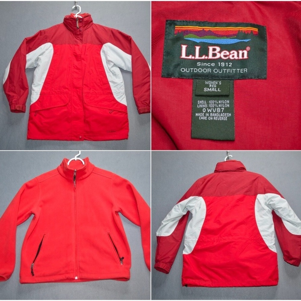 Vintage LL BEAN 3-in-1 Hooded Winter Coat Jacket Red Fleece Lined Women's Small